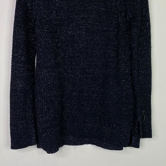 LOFT Silver Metallic Black Knit Crew Neck Sweater Women's Size XS - Picture 5 of 8